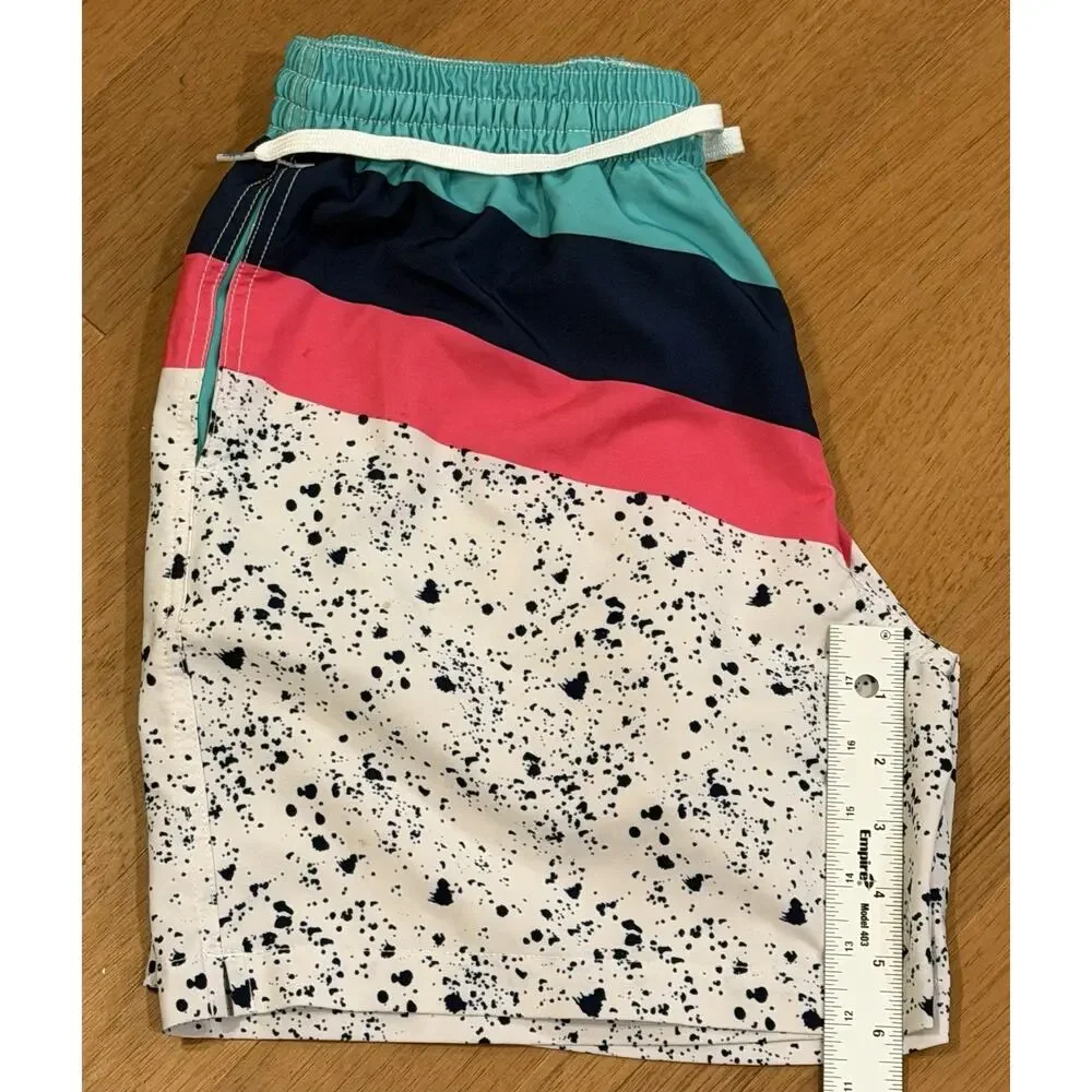 Chubbies Aquatic Libations Colorblock Splatter Swim Trunks Large Beach Ocean EUC